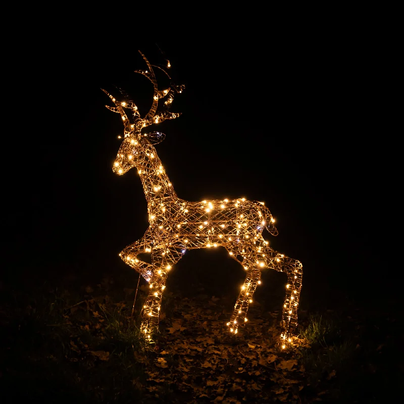 Christmas Reindeer Light - 1.35M Brown Weave Light Up Stag with 200 White LEDs