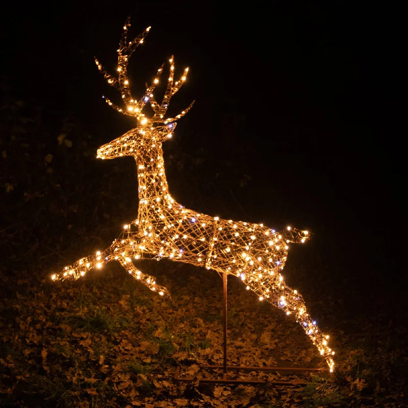 Christmas Reindeer Lights - 1.5M Brown Weave Light Up Flying Stag with 330 White LEDs