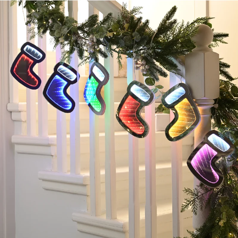 1.75m 6 Infinity Christmas Stocking Boots Garland with Multi-Coloured LEDs