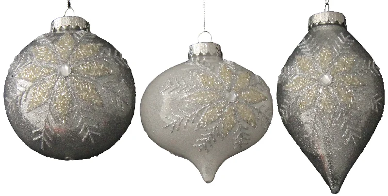 100MM Shatterproof Glitter Ornaments with Snowflake Designs