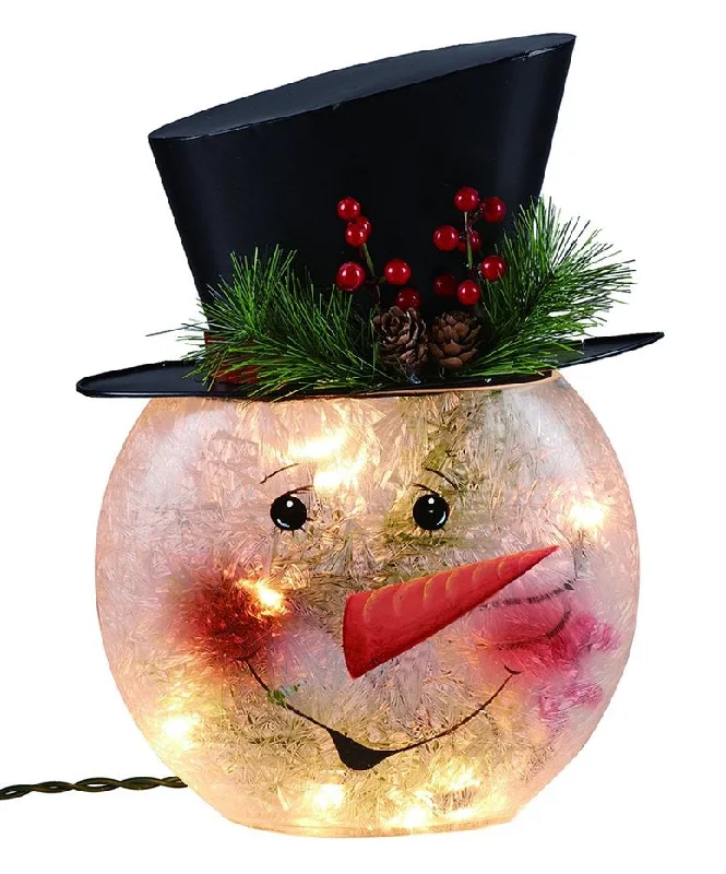 12" Crackle Glass Snowman Lamp