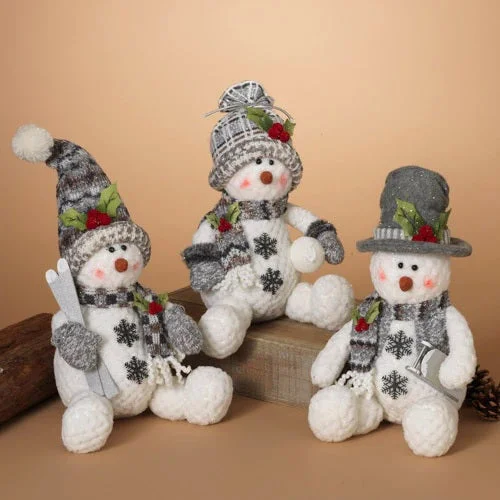 12" Plush Holiday Sitting Snowman