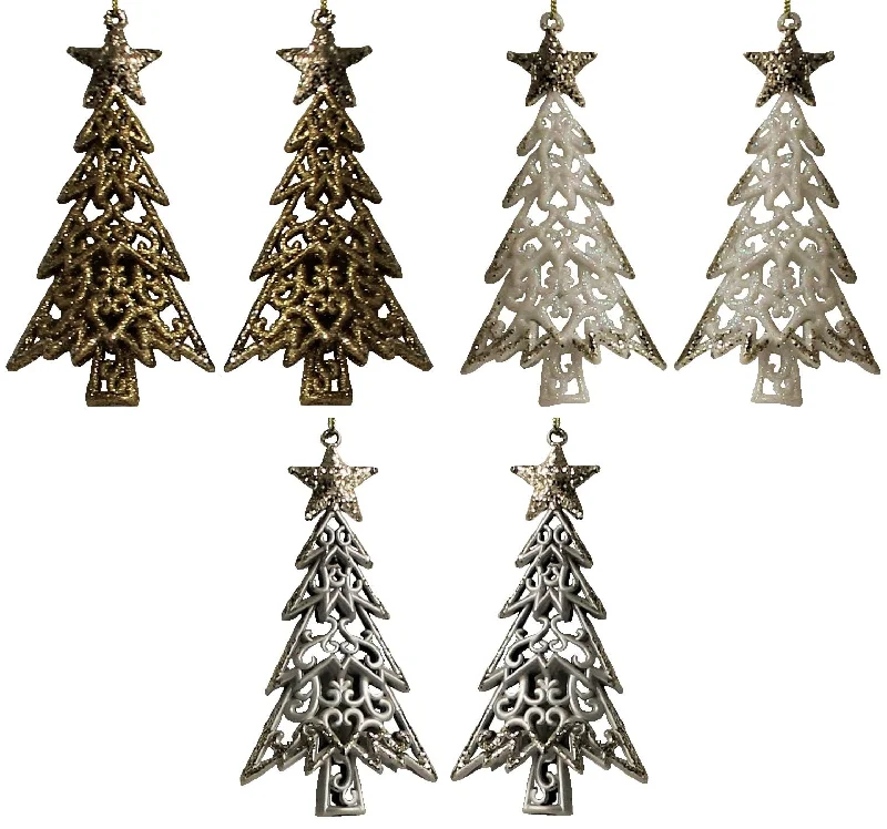 2-Pack of Shatterproof Glitter Tree Shaped Ornaments (Gold/White/Silver)