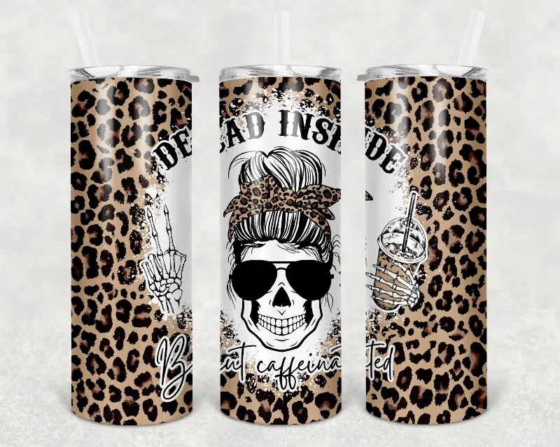 Dead Inside Leopard Skull Halloween 20 oz Skinny Tumbler