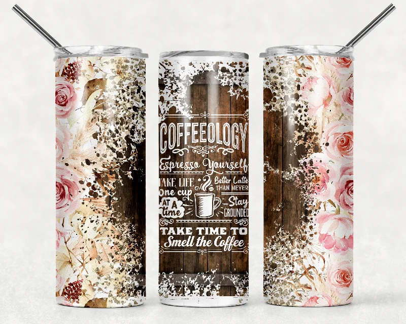 Coffee Saying Floral Coffeeology 20 oz Skinny Tumbler