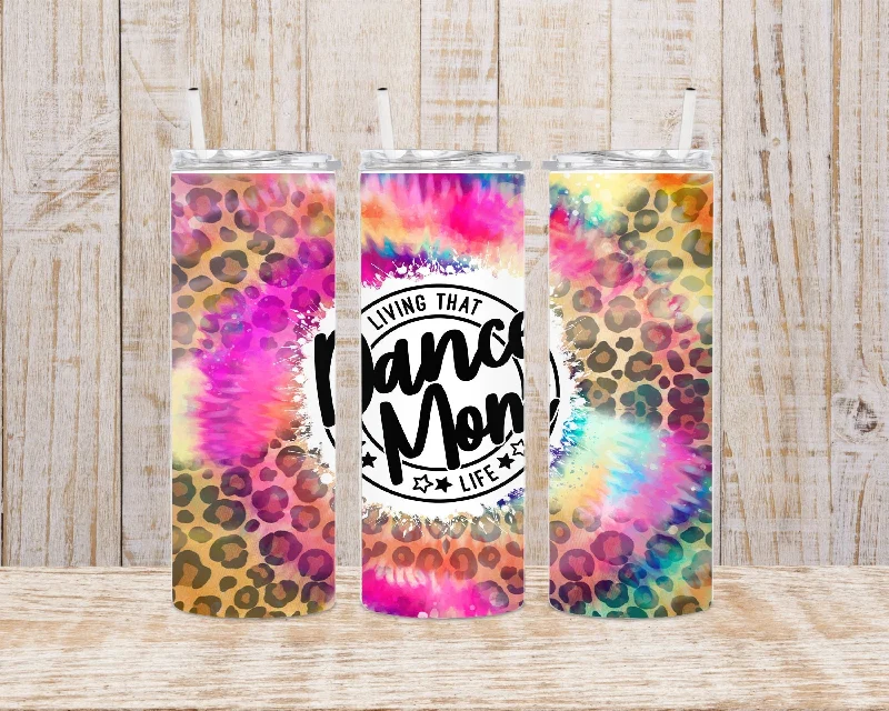 Dance Mom Tie Dye Leopard 20 oz Skinny Tumbler