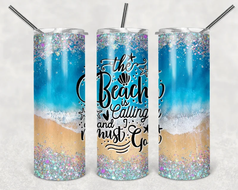 The Beach Is Calling Glitter Effect 20 oz Skinny Tumbler