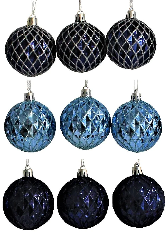 3-Pack of Blue Faceted Ball Christmas Ornaments