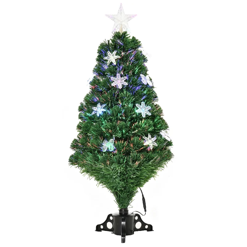 3 Foot Prelit Artificial Christmas Tree Fiber Optic LED Light Holiday Home Xmas Decoration Tree with Foldable Feet