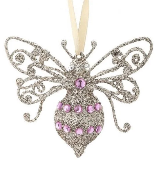 4" Bee Ornament With Pink Gem Set Of 6