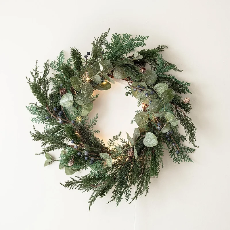 40cm Pre Lit Frosted Berry & Pinecone Wreath