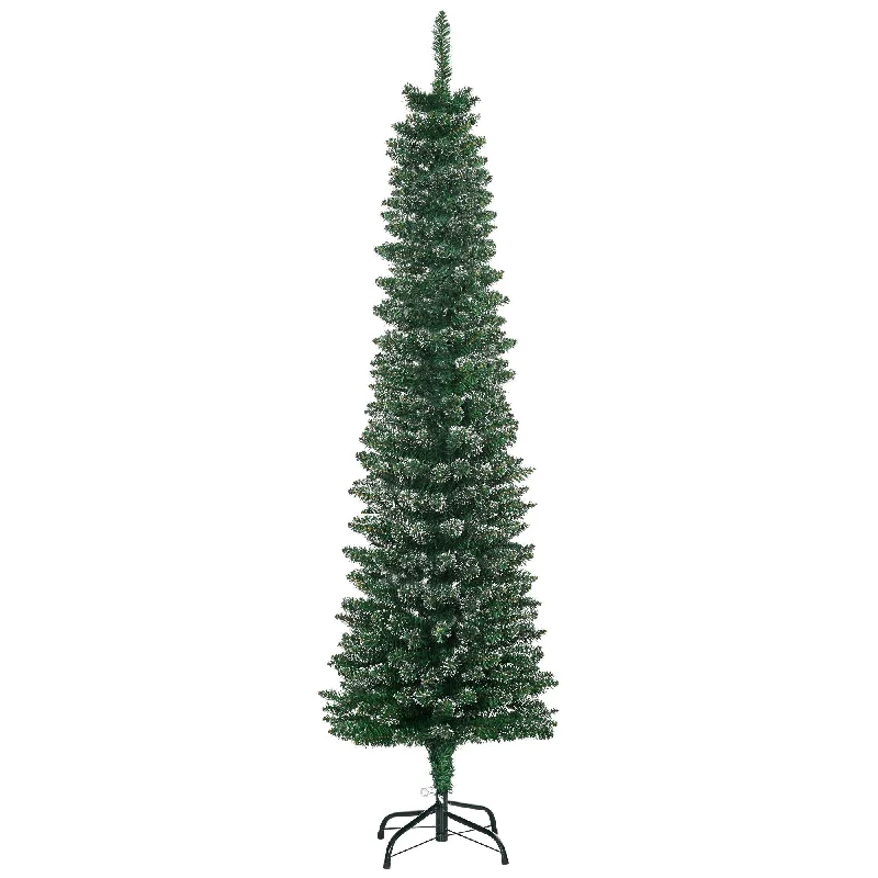 5.5 Foot Artificial Snow Dipped Christmas Tree Xmas Pencil Tree Holiday Home Indoor Decoration with Foldable Black Stand