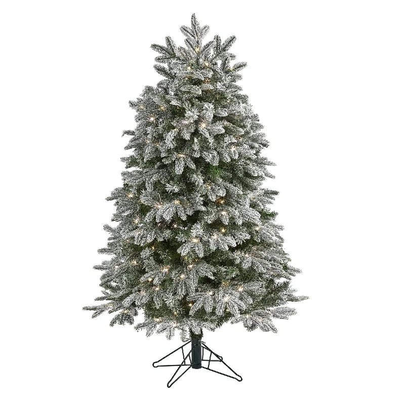 5' Flocked Colorado Mountain Fir Artificial Christmas Tree with 300 Warm White Microdot (Multifunction) LED Lights with Instant Connect Technology and 511 Bendable Branches