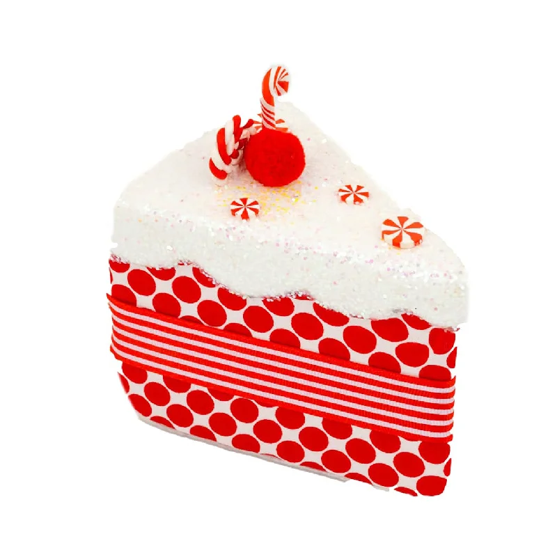 5" Red & White Peppermint Cake Slice Ornament Set of 6