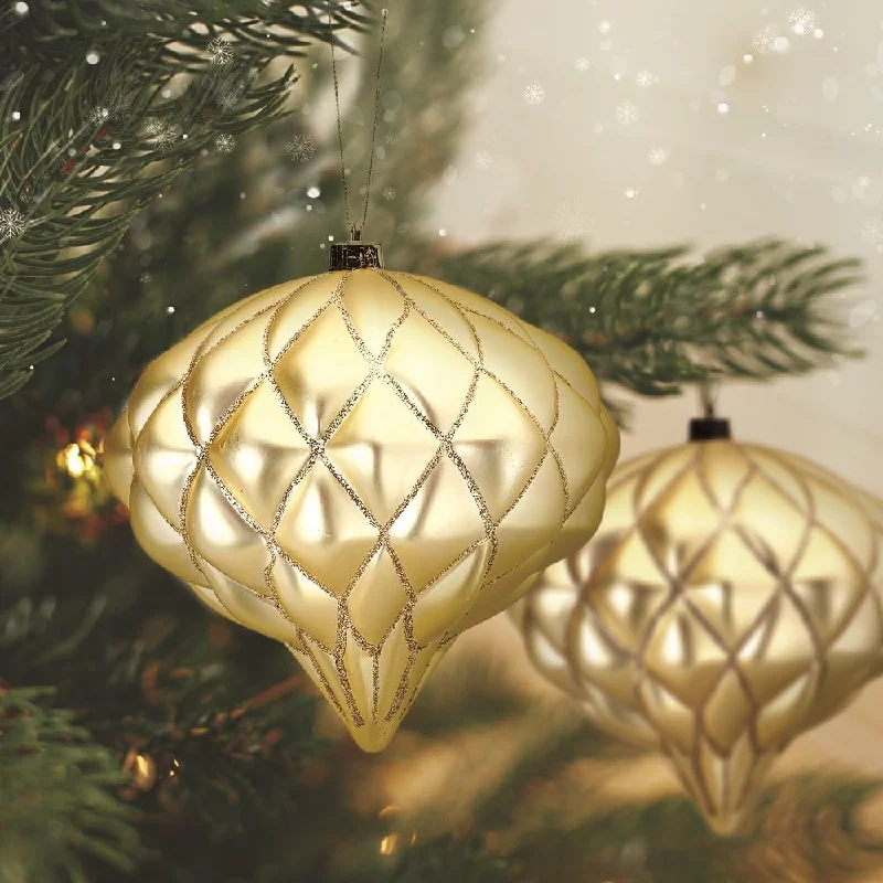 6" Champagne Matte Finial Ornament Set Of 4