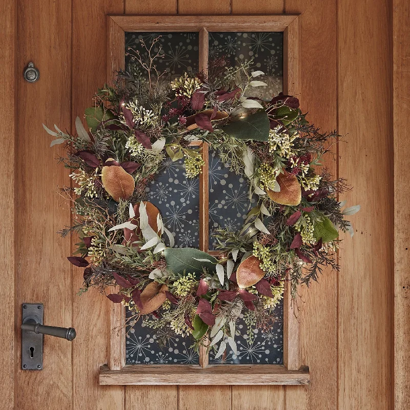 60cm Pre Lit Autumn & Christmas Wreath