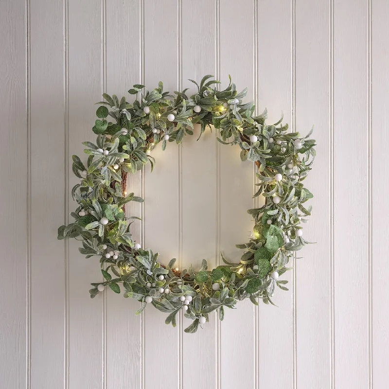 60cm Pre Lit Mistletoe and Eucalyptus Wreath