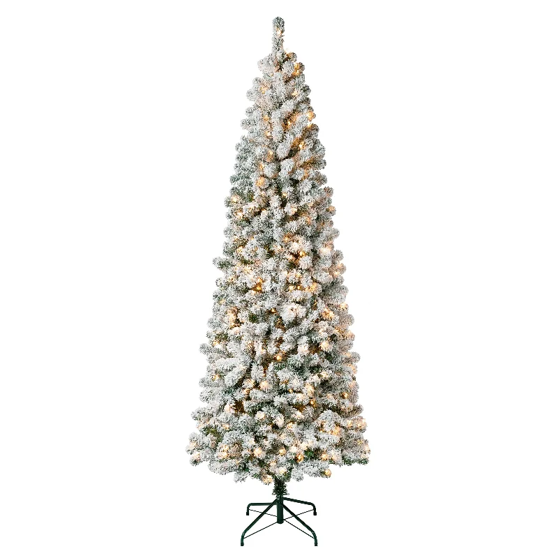 7.5 ft. Pre-Lit Acacia Medium Flocked Tree with Clear Lights