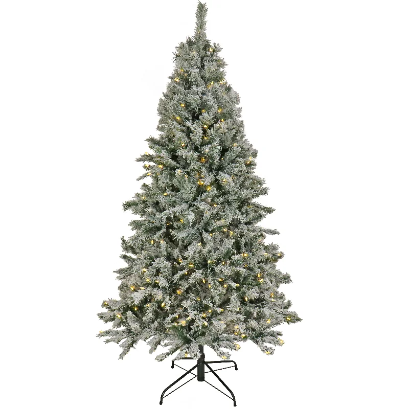 7.5 ft. Pre-Lit Snowy Harwich Tree with PowerConnect Warm White LED Lights