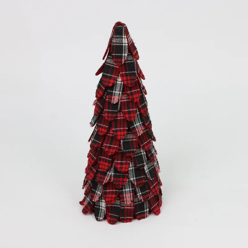 Red and black checkered Christmas tree with layered leaves