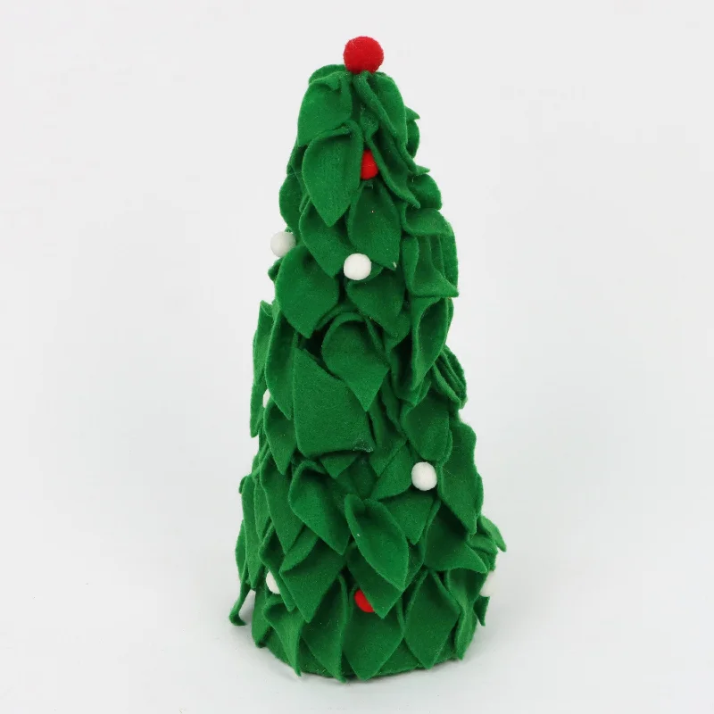 Green layered tabletop treewith pom poms