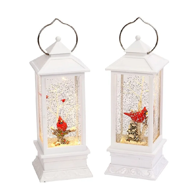 10.6" Battery-Operated Spinning Water Lantern with Winter Scene & Cardinal