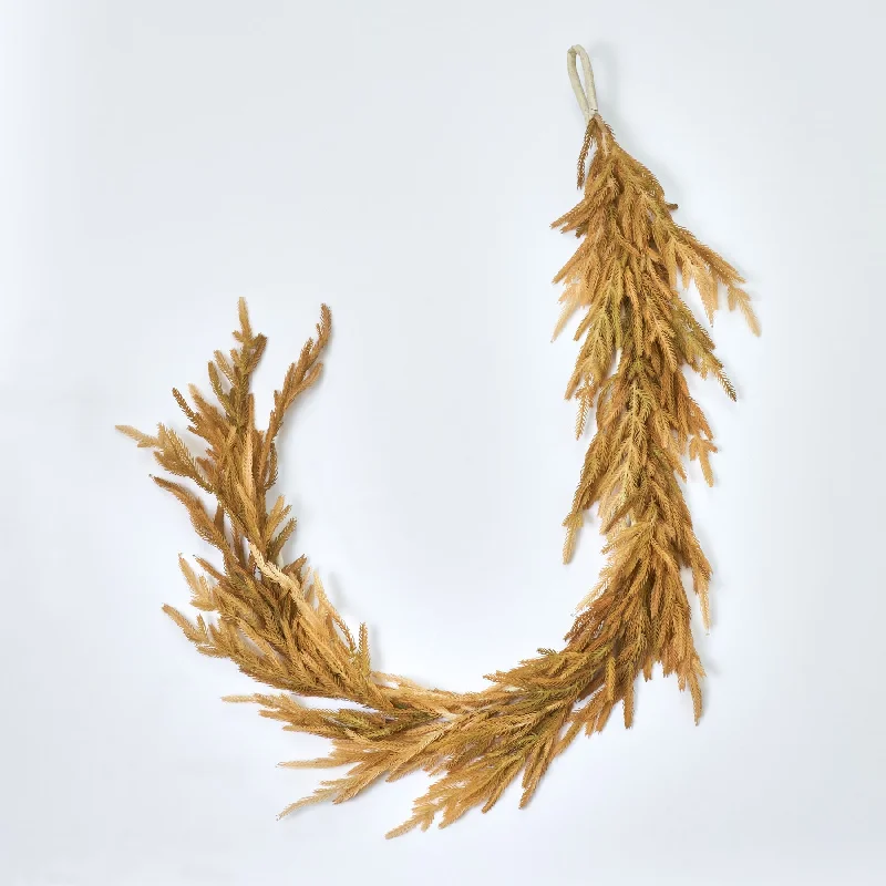 Dried-Look Wheat Grass Neutral Tone Norfolk Pine Fall Hanging Garland Autumn Table Runner