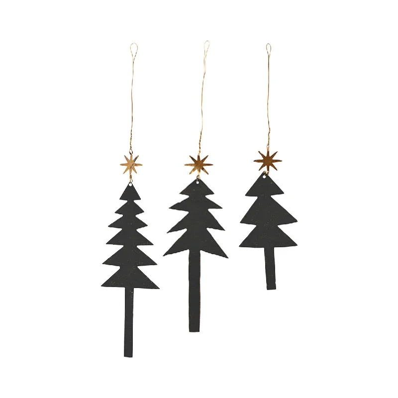 Black Tree Ornament with Gold Star - Set of 3