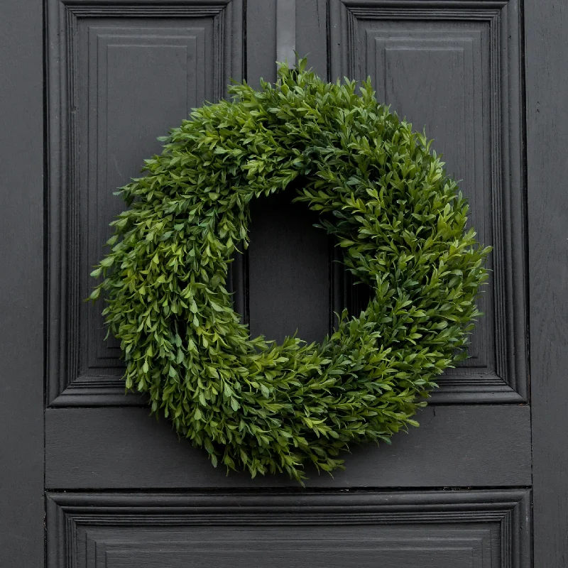 Realistic English Boxwood Everyday All Seasons Spring Summer Outdoor Wreath - 2 Sizes