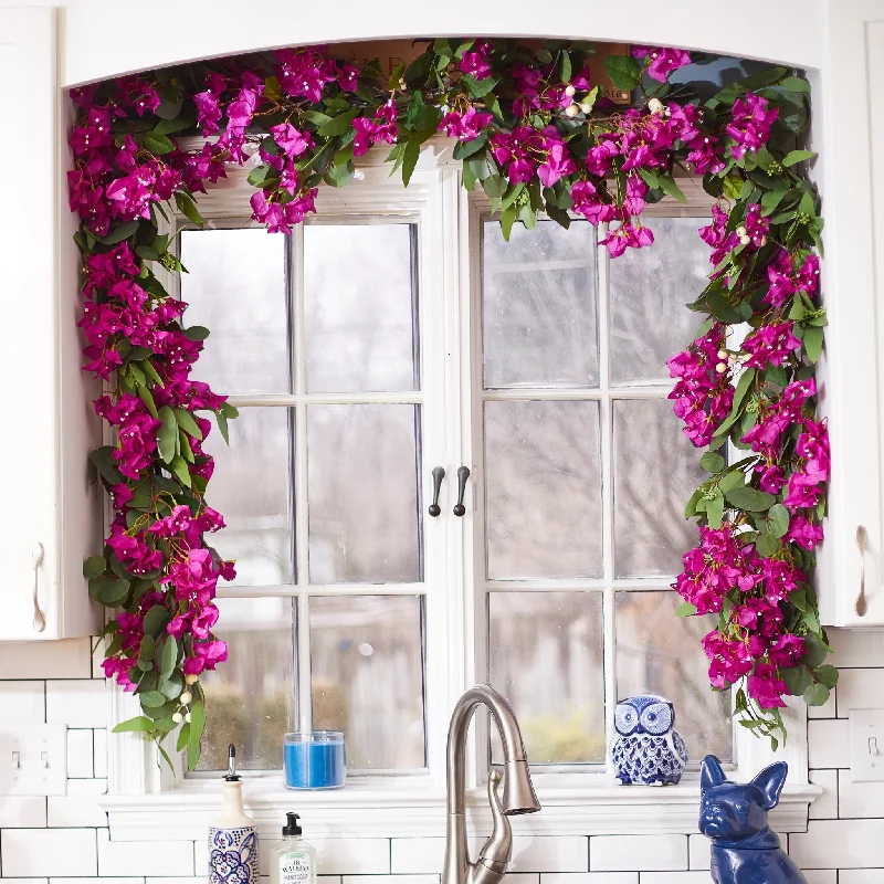 Pink/Purple Bougainvillea & Needle leaf Eucalyptus Spring Summer Garland Table Runner