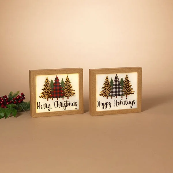 8.5" Buffalo Plaid & Leopard Christmas Tree Signs