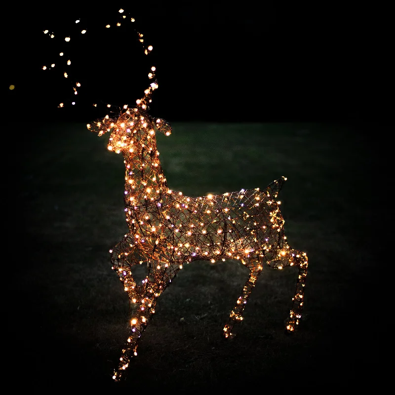 Christmas Reindeer Light - 1.4M Brown Wicker Outdoor Light Up Stag with 330 White LEDs