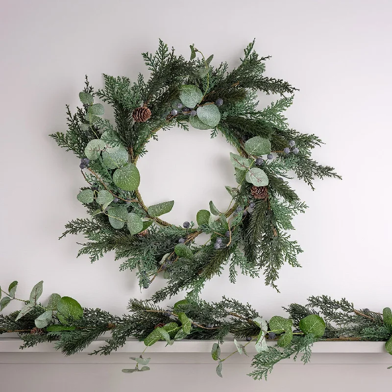 Classic Blueberry Pinecone Wreath & Garland