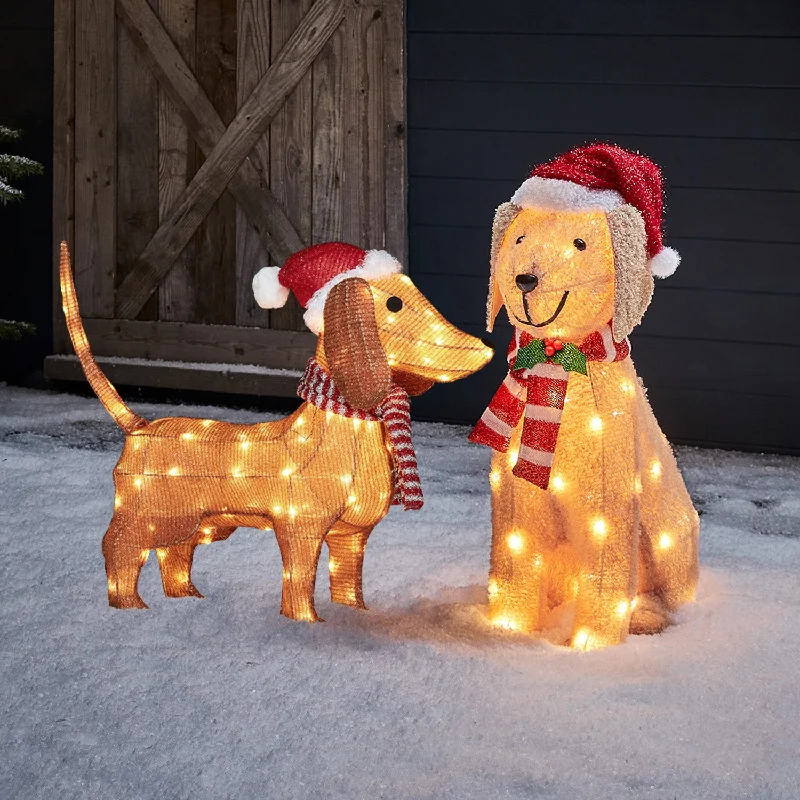 Dachshund & Labrador Outdoor Christmas Figure Duo