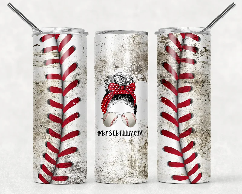 Worn Baseball Mom Bun 20 oz Skinny Tumbler