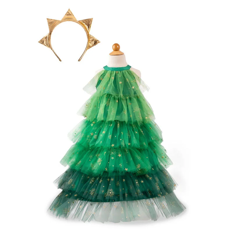 Fantasia / vestido e tiara de árvore de Natal