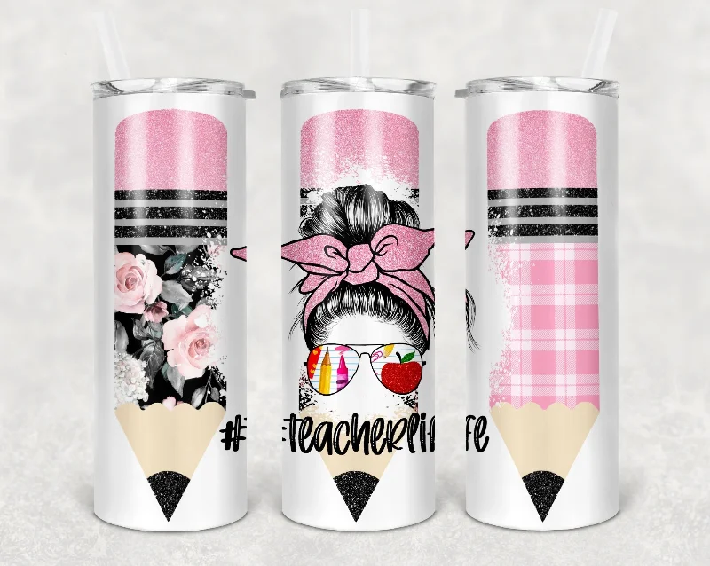 Teacher Life Glitter Effect 20 oz Skinny Tumbler