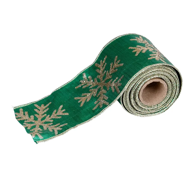 Green Tree Ribbon with Gold Snowflakes