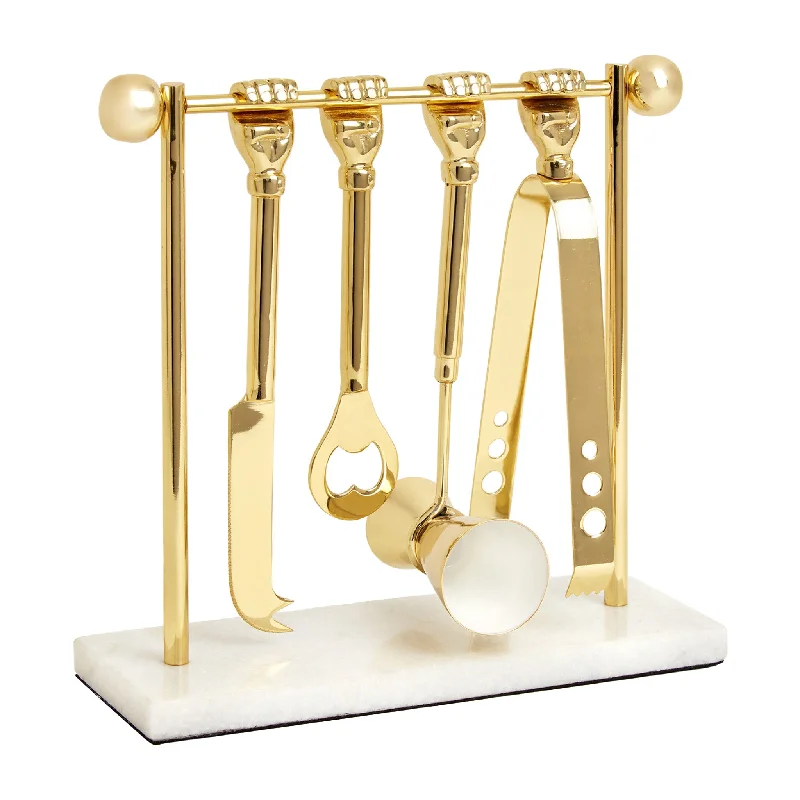 Brass Barbell Barware Set