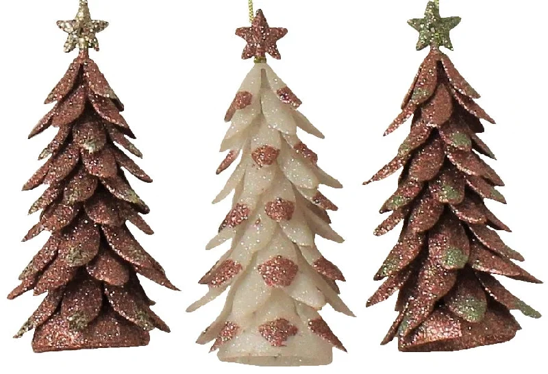 Large 3D Rose Gold Glitter Tree-Shaped Ornaments