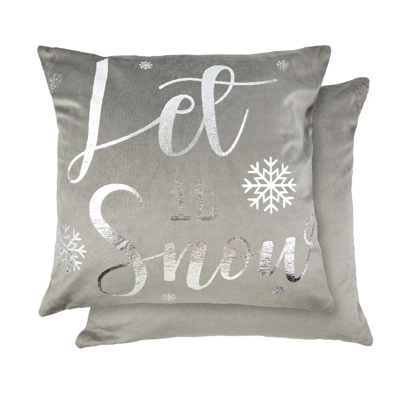 Let it Snow Silver Velvet Cushion Cover (Pair)