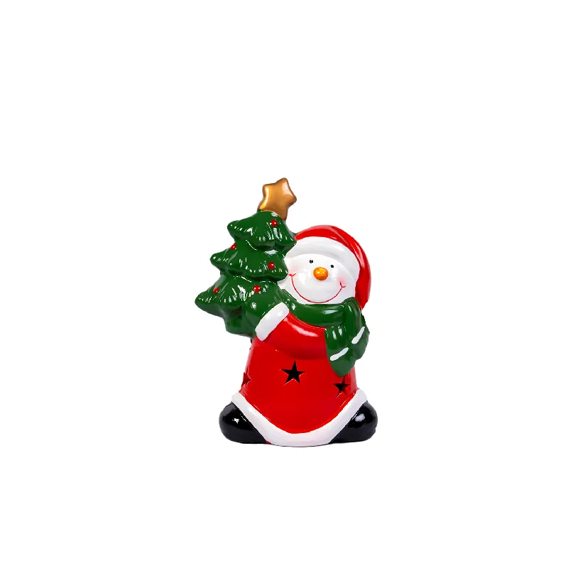 LIT Ceramic Snowman With Tree