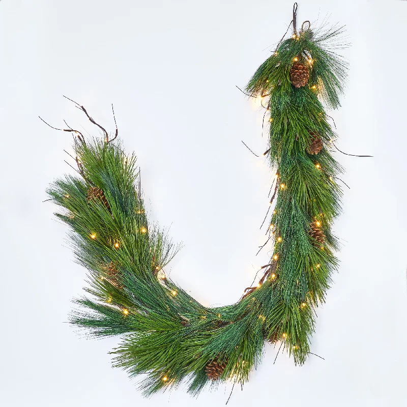 Pre-Lit Long Needle Pine & Pinecone Christmas Garland Winter Centerpiece