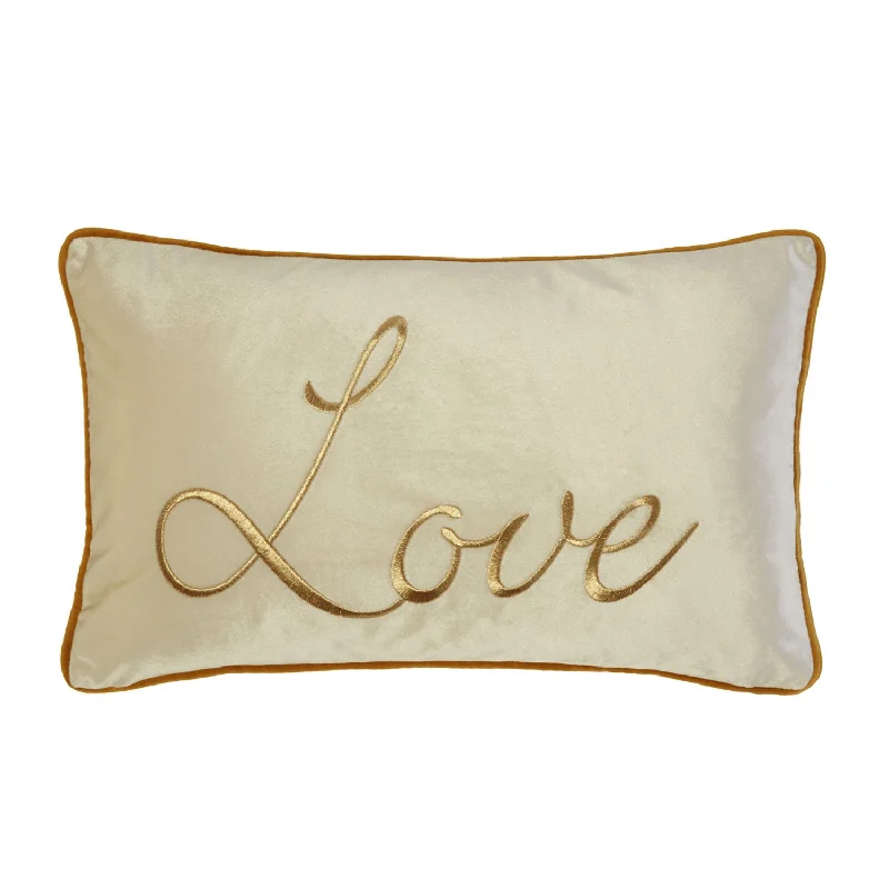 Love Gold Embroidered Velvet Cushion (30cm x 50cm)