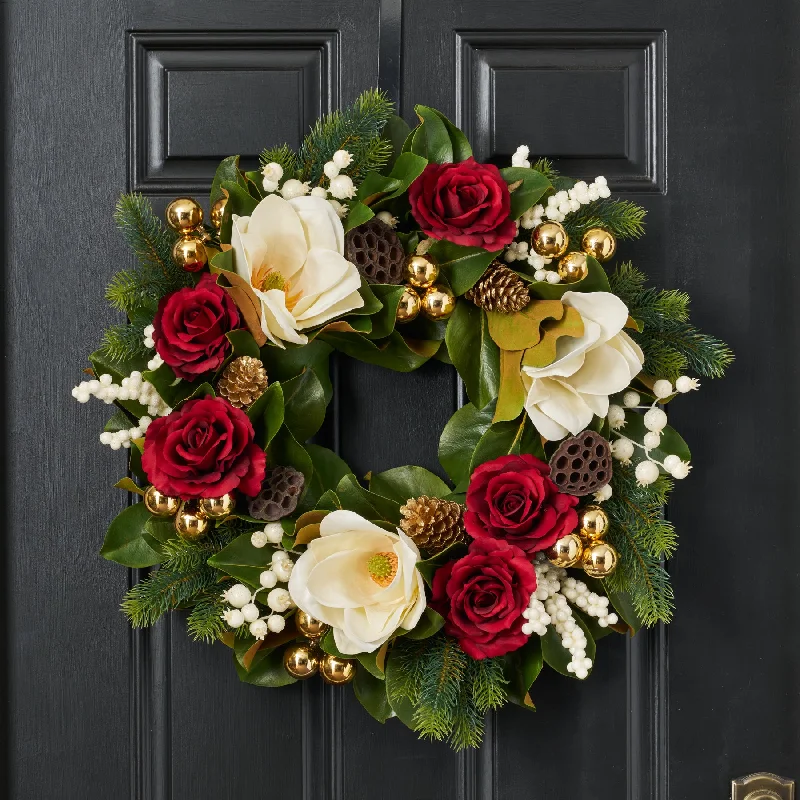 Magnolia Majesty Front Door Christmas Wreath Holiday Wall Decor