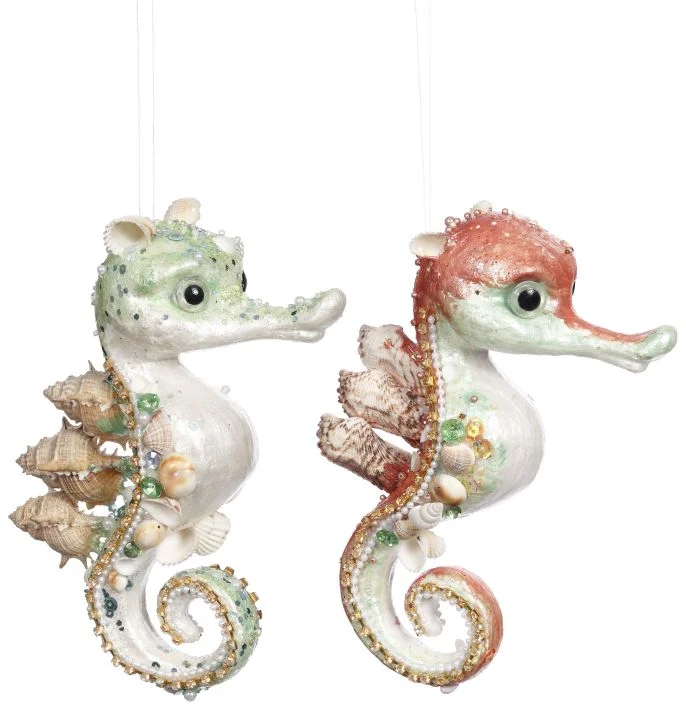 Mark Roberts 8" Jeweled Seahorse Ornaments Assorted Set Of 2