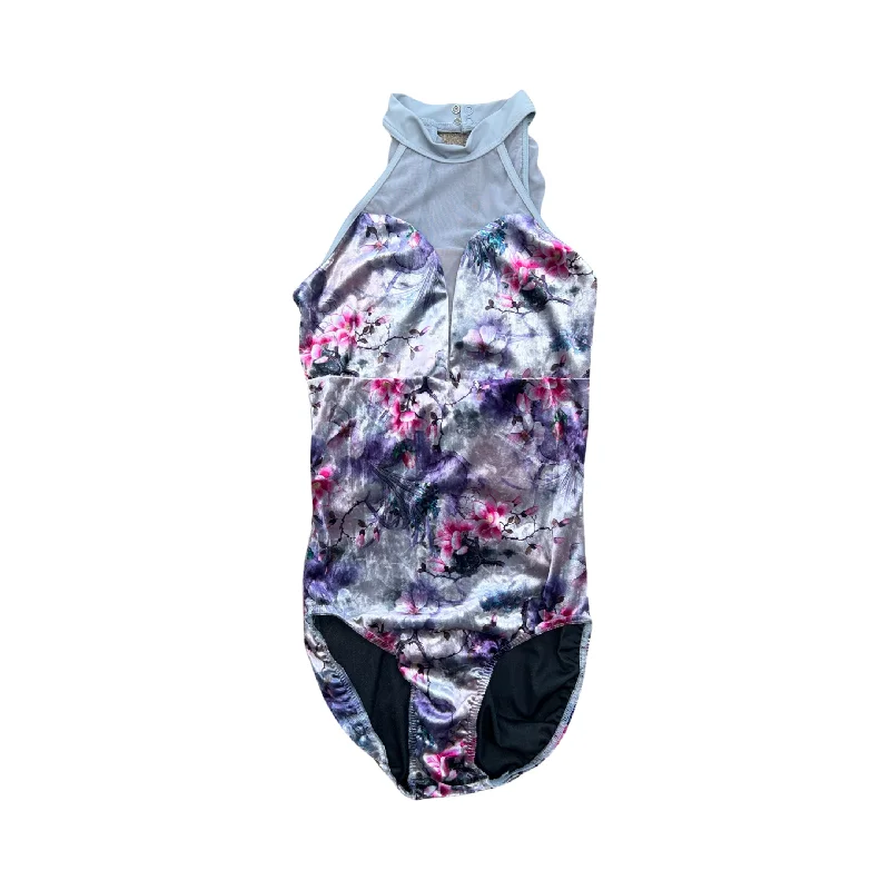 MEDIUM- Velvet floral leotard with flowing back detail