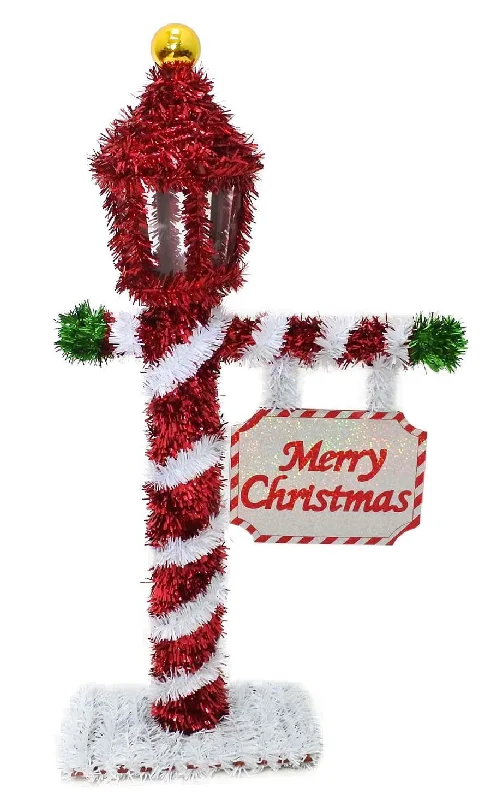 "Merry Christmas" Lamp Post Tinsel Tabletop Decoration