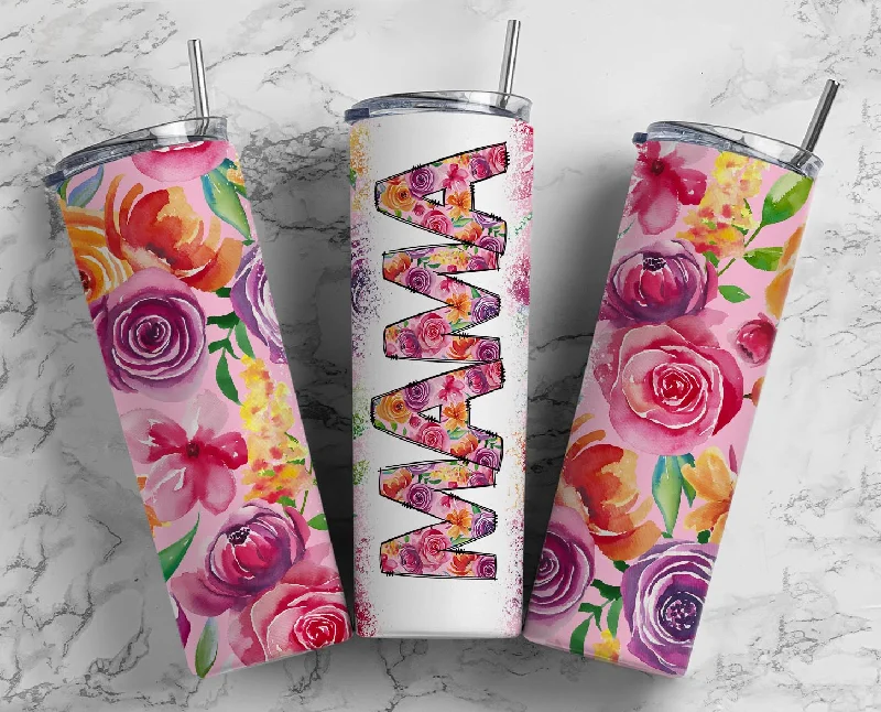 Mom MAMA  Floral Print 20 oz Skinny Tumbler