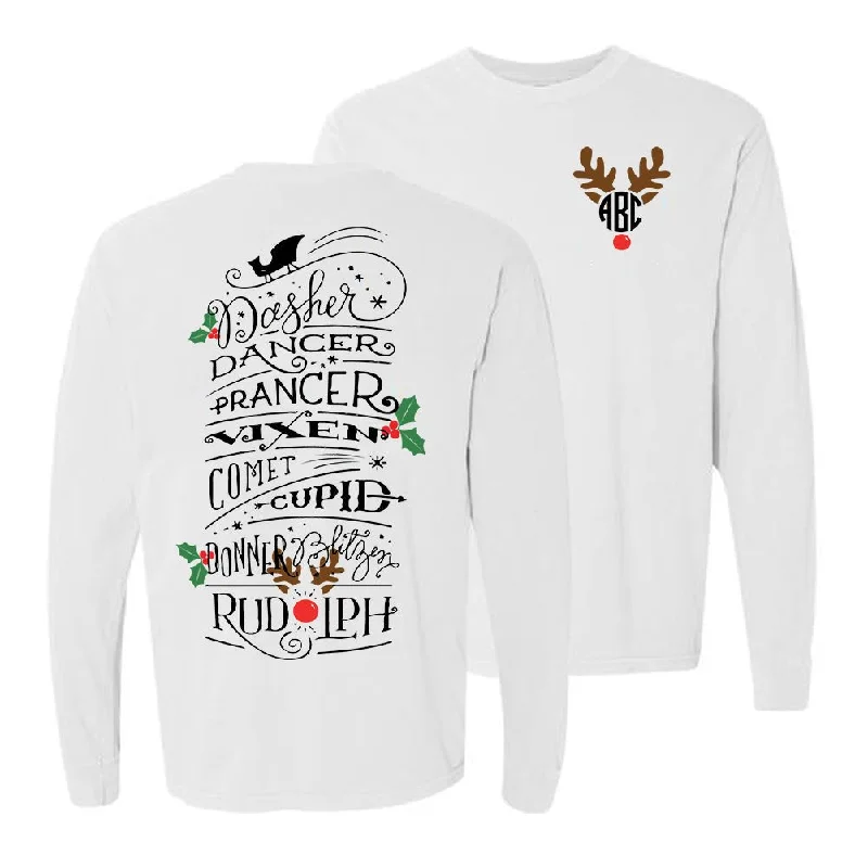 Monogrammed 'Reindeer Names' Front & Back Long Sleeve T-Shirt